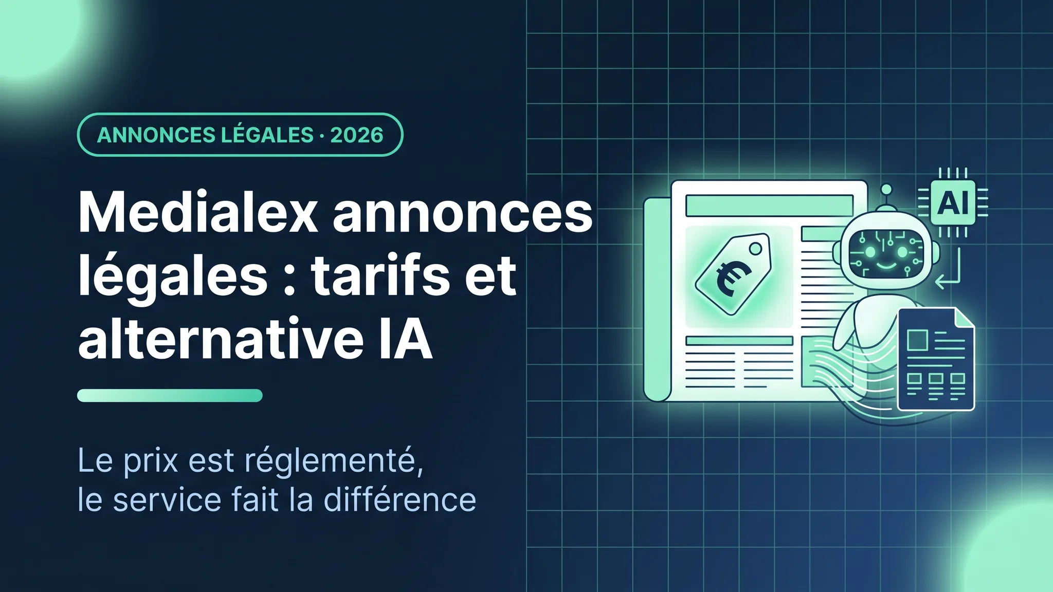 Medialex annonces légales : tarifs réglementés 2026 et alternative IA — Le Guichet des Formalités
